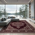 thumbnail image 2 of ODIKA 8'x10' Washable Area Rug Non-Slip Chair-Friendly Mat Deep Maroon Symmetrical Design Balanced Decorative Flat Accent for Dining Room, Large Office, Lounge, 2 of 7