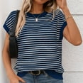 thumbnail image 7 of QUNYINEY Casual Tee Shirts Womens Short Sleeve Crew Neck Striped Tops Slim Pullover Cotton Shirts, 7 of 7
