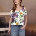 thumbnail image 2 of Cold Shoulder Summer Tops for Women 2026 Sexy Hollow Out Eyelet Short Sleeve Blouse Casual Vacation Tunics Tshirt, 2 of 6