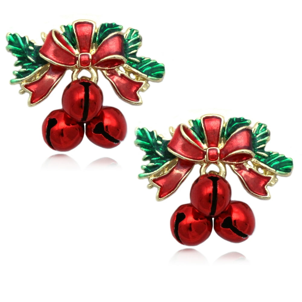 Cocojewelry cocojewelry Christmas Red Bow Jingle Bell Post Stud
