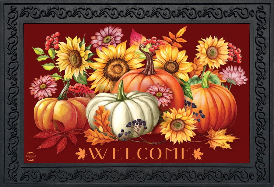 18 x 30 with Recycled Rubber Backing Harvest Fall Decor Welcome Door Mat with Leaves for Outdoor and Indoor Use