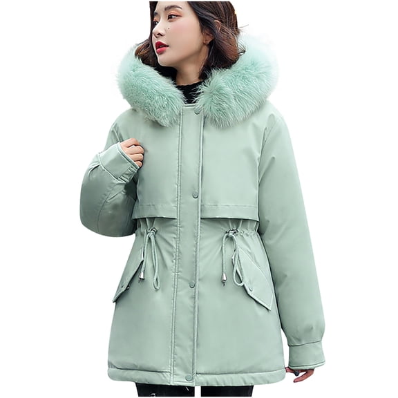 Viikei Women Coats Clearance Down Jackets for Women Cotton Coats Womens Winter Casual Hooodie Solid Thickening Velvet Keeping Warm Faux Plush Brim of a Hat Down Jacket Coat