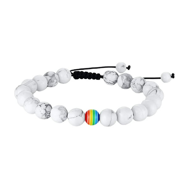 Pulsera de cuentas de piedra de la paz, orgullo gay, LGBT, para mujeres y hombres, con cuentas arcoíris Turquesa blanco