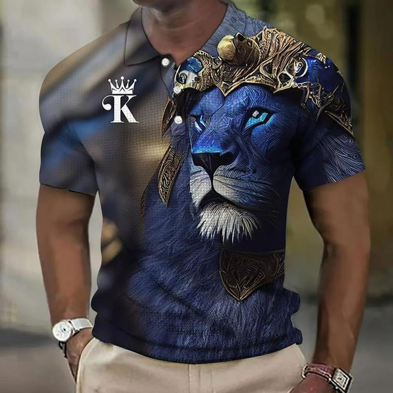 2023 New Indian style lion men s polo shirt 3D print trend high quality men s fashion clothing Retro short sleeve Street Top Walmart