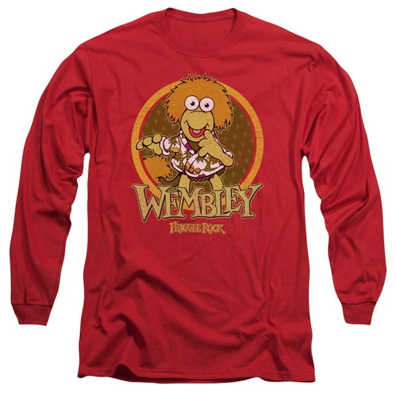 Fraggle Rock Wembley Circle Long Sleeve Adult 18/1 T-Shirt Red