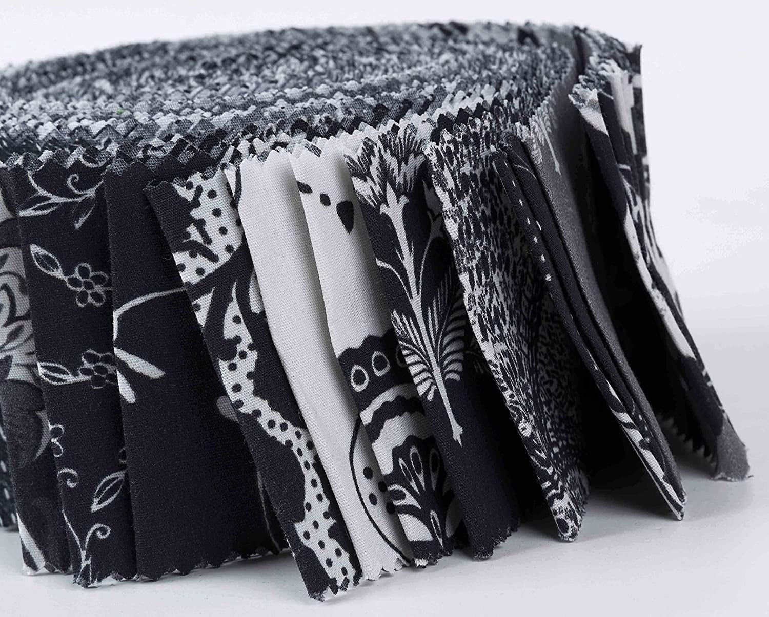 Soimoi 40Pcs Floral Artistic Print Cotton Precut Fabrics For Quilting Craft Strips 2.5x42inches Jelly Roll - Black