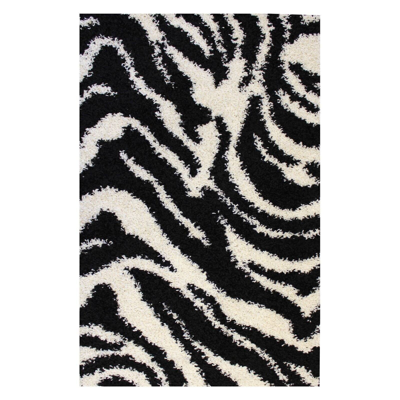 Zebra Area Rug Black