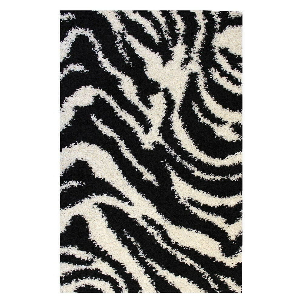 Zebra Area Rug Black
