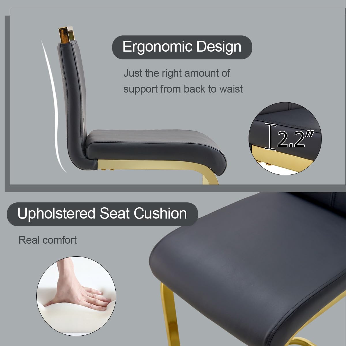 Lecut Modern Counter Height Bar Stools Set of 2, Leather Upholstered Bar Stools with Back and Gold Metal Frame,Bar Stools for Kitchen Island,Pub,Bar,Black