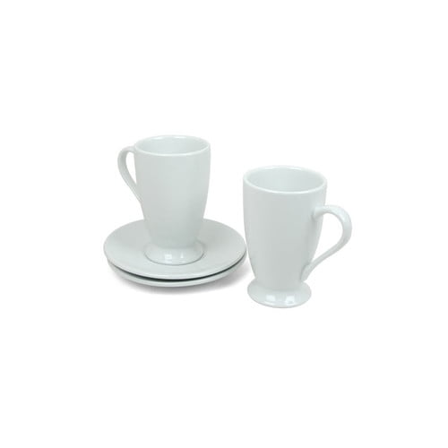 Konitz Coffee Cups with Saucers Set, White, 7 oz - 4 pack