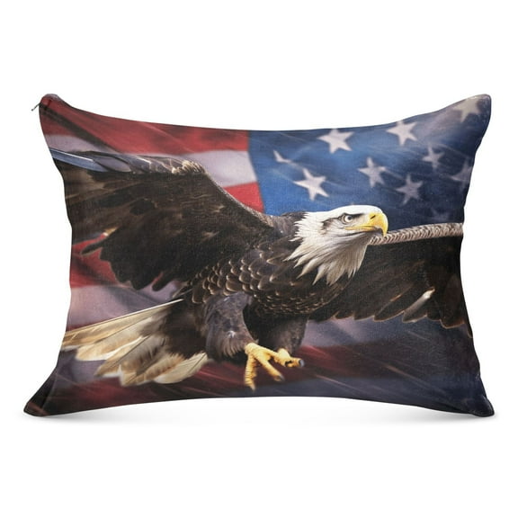 Eagle with American Flag Plush Pillow Cases Standard Size Ultra Soft Warm Pillowcases with Zipper 20"x26"