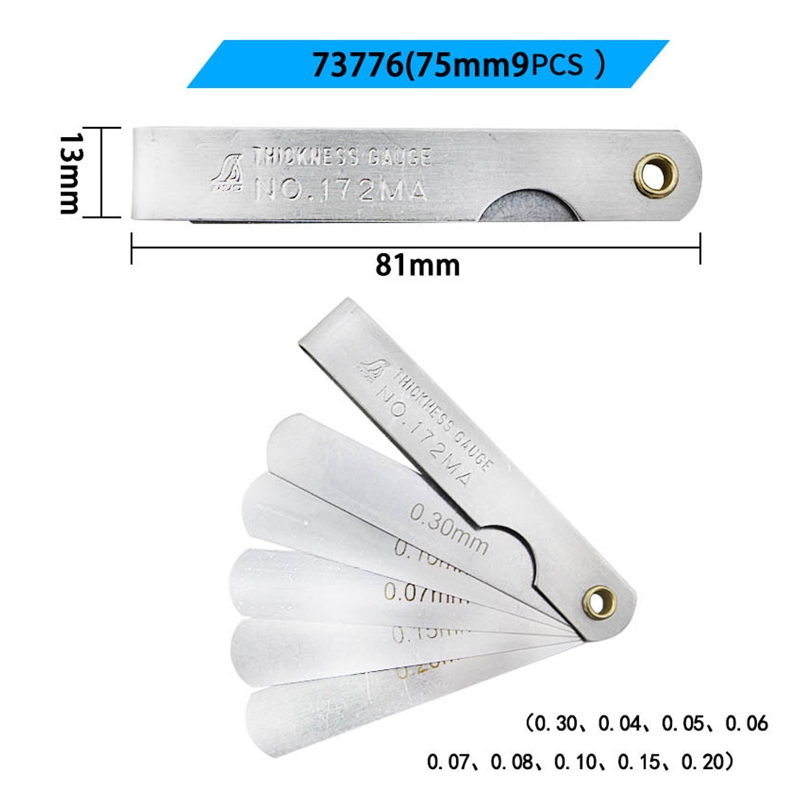 Feeler Gauge Gap Ruler Stainless Steel Thick Gauge Thickness Gauge High Precision 0.02-1.0mm 65mm 25PCS
