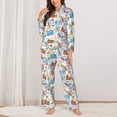 thumbnail image 2 of KLL Summer Stamp Print Women's Long Sleeve Pajamas with Pants Sleepwear Loungewear 2 Set-Medium, 2 of 7