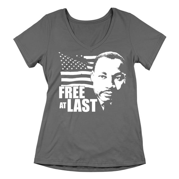 Free At Last Dr Martin Luther King Jr Quote Women's V-neck, M, Charcoal