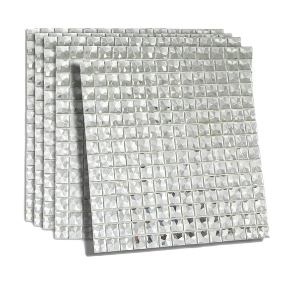 Soulscrafts Mirror Glass Mosaic Backsplash, Beveled Silver Crystal Mosaic Backsplash Tiles 12x12 Inch for Kitchen Backsplash Bathroom (13-Faces, 5 Pack)