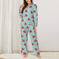 thumbnail image 2 of JUNZAN Watermelon Print Womens Pajama Sets,Long Sleeve Button Down for Women Pjs 2 piece, 2 of 7
