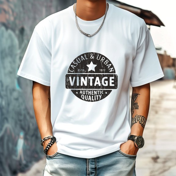 Men's T Shirt Round Neck Patterned Tee Summer New Sports Shirt Vintage Style Gift for Friends XS