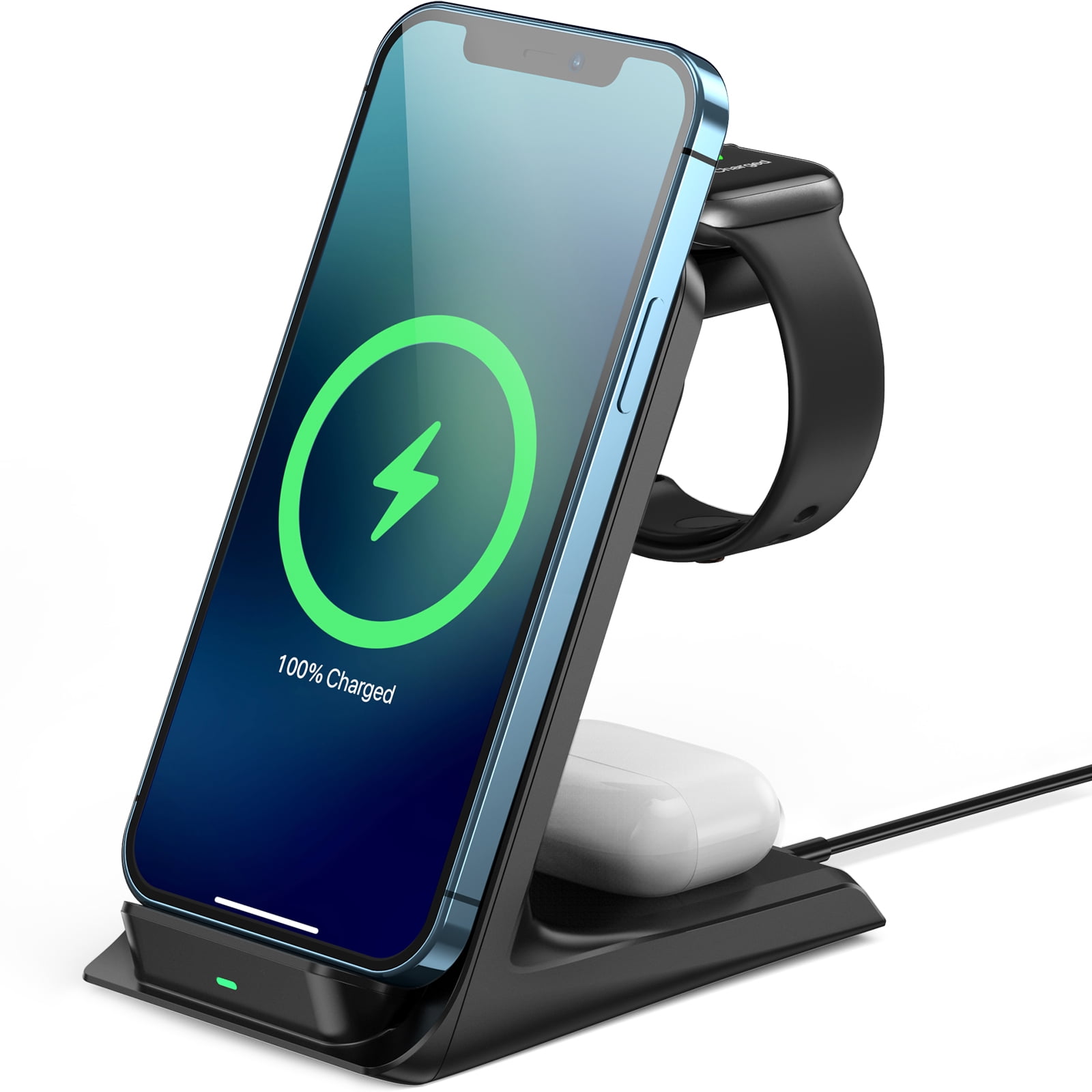 MOING Apple Wireless Charger Airpods Pro/2 3 in 1 18W Qi Charging Station/Stand/Dock Compatible with iPhone 12/11 Pro Series/XS Max/XR/X/8 Plus/SE Compatible for iWatch Apple Watch 6/5/4/3/2