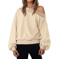 thumbnail image 1 of Women Off the Shoulder Sweatshirt - Fall Winter Fleece Pullover Tops - Casual Solid Color Drop Shoulder Long Sleeve, 1 of 8