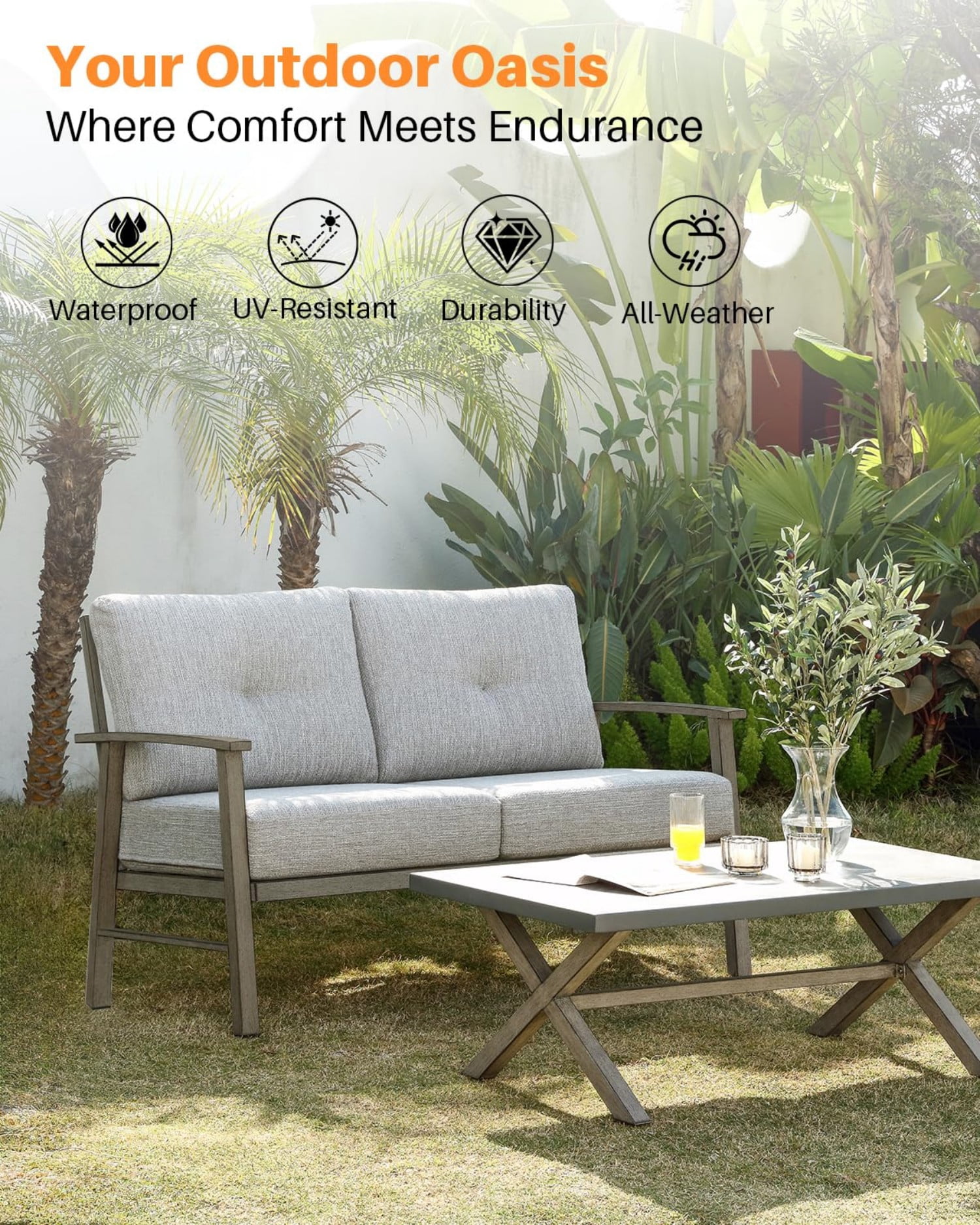Patio Furniture Loveseat Sofa, Outdoor Aluminum Patio Couch with 5.9" Thick Cushions, All Weather 2-Seat Outdoor Conversation Sofa, Modern Patio Loveseat for Garden, Backyard, Porch, Dark Gray
