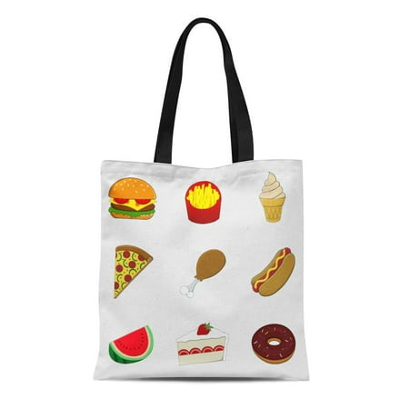 SIDONKU Canvas Tote Bag Cake Food Pizza Chicken Donut Fries Hamburger Hotdog Durable Reusable Shopping Shoulder Grocery