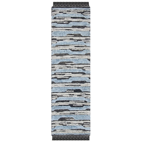 SAFAVIEH Kenya Frederick Striped Runner Rug, Charcoal/Blue, 2'3" x 8'
