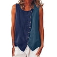 thumbnail image 2 of Women Spring Summer Color Block Cotton Linen Vest Casual Comfortable Top, 2 of 9