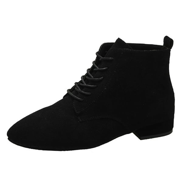 Botines mujer 2023 Otoño / Invierno Nuevas botas de mujer de tacón bajo de tubo corto de gamuza europea y americana Punta delantera con cordones Botas de moda de tacón grueso de color (Black 6.5)