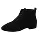 thumbnail image 1 of Botines mujer 2023 Otoño / Invierno Nuevas botas de mujer de tacón bajo de tubo corto de gamuza europea y americana Punta delantera con cordones Botas de moda de tacón grueso de color (Black 6.5), 1 of 7