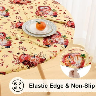 24-Pack Round Disposable Plastic Tablecloths - Fall Colors (Yellow, Coffee, Orange) 84 Inch For Thanksgiving & Harvest Parties