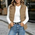 thumbnail image 3 of Women's Puffer Vest Lightweight Quilted Sleeveless Jacket Zip Up Stand Collar Winter Outwears (Khaki L), 3 of 6