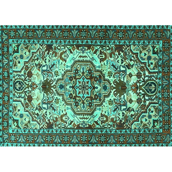 Ahgly Company Machine Washable Indoor Rectangle Persian Turquoise Blue Traditional Area Rugs, 5' x 8'