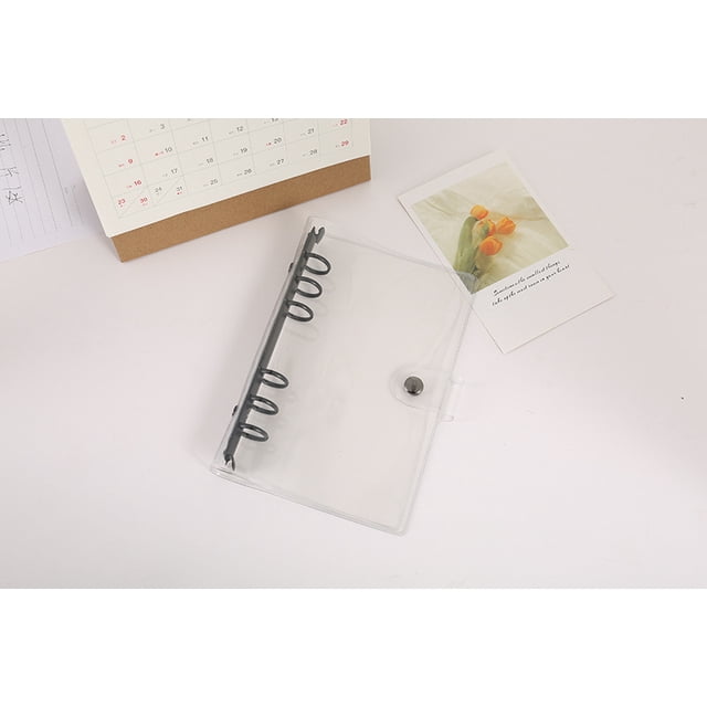 Carpeta de hojas sueltas de PVC con clip de color, 6 agujeros, transparente, para guardar tarjetas pequeñas, tamaño A5A6