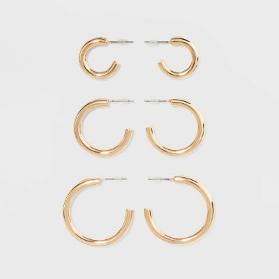 Open Graduated Size Hoop Earring Set 3ct - Wild Fable Gold