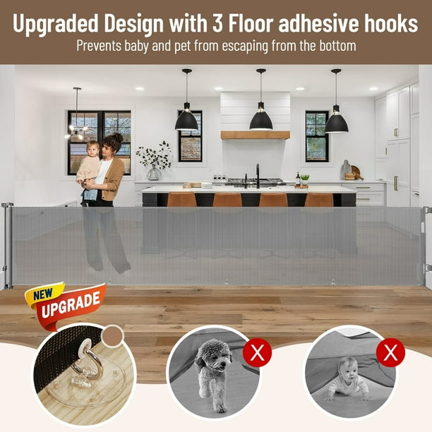 Retractable Baby Gate, Caveen 120" Extra Wide ABS Expandable for Livingroom Outdoor, Gray Retractable Baby Gate, Caveen 120" Extra Wide ABS Expandable for Livingroom Outdoor, Gray - Image 4