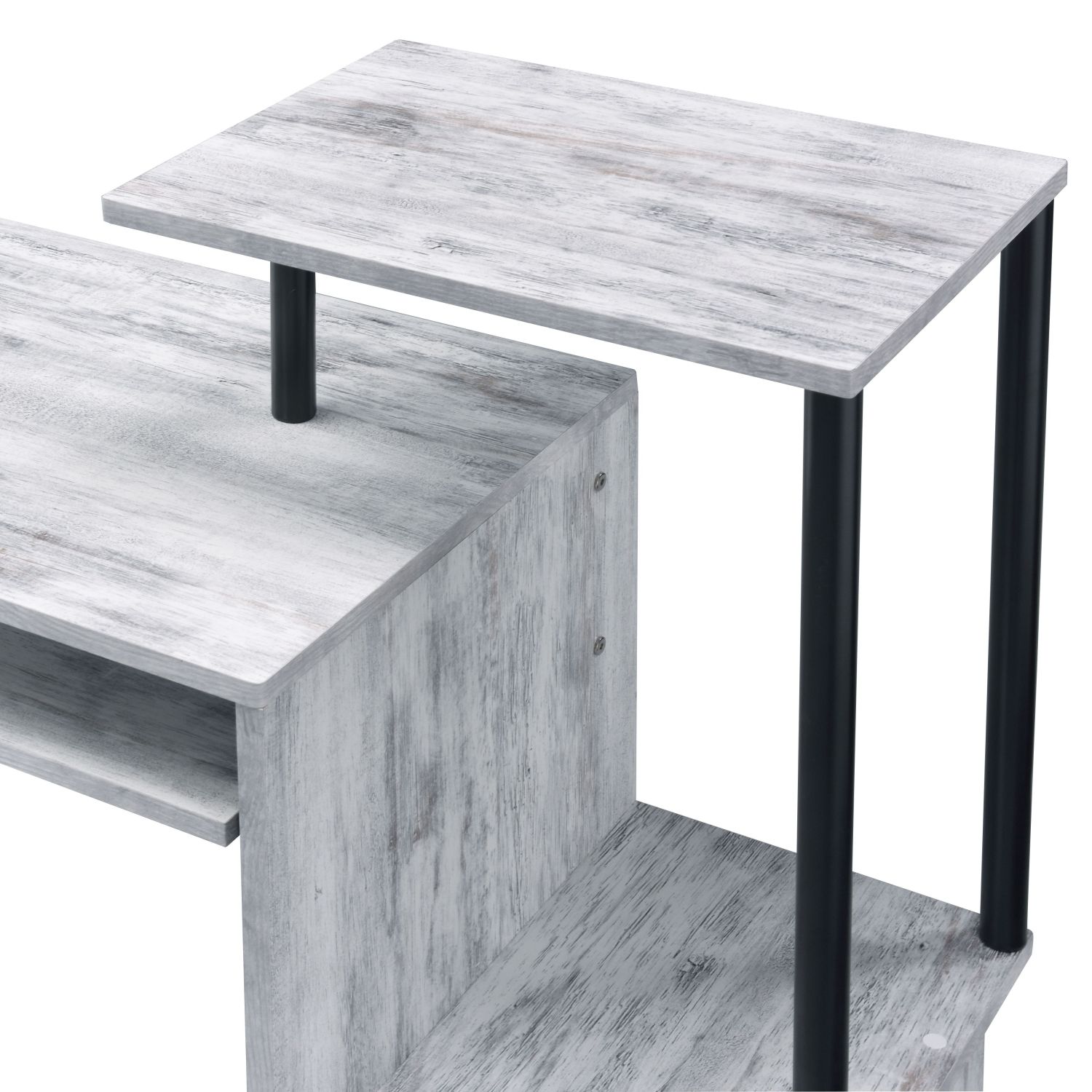 Computer Desk with Keyboard Tray, Rectangular Home Office Desk with 2 Open Shelves and Paper Drawer, Wood and Metal Writing Desk, 37.5 in Wide