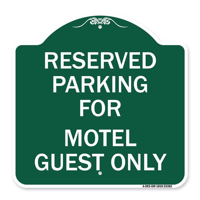 SignMission A-DES-GW-1818-23382 18 x 18 Po Signe de Série Designer - Parking Réservé aux Clients du Motel & 44; Vert & Blanc