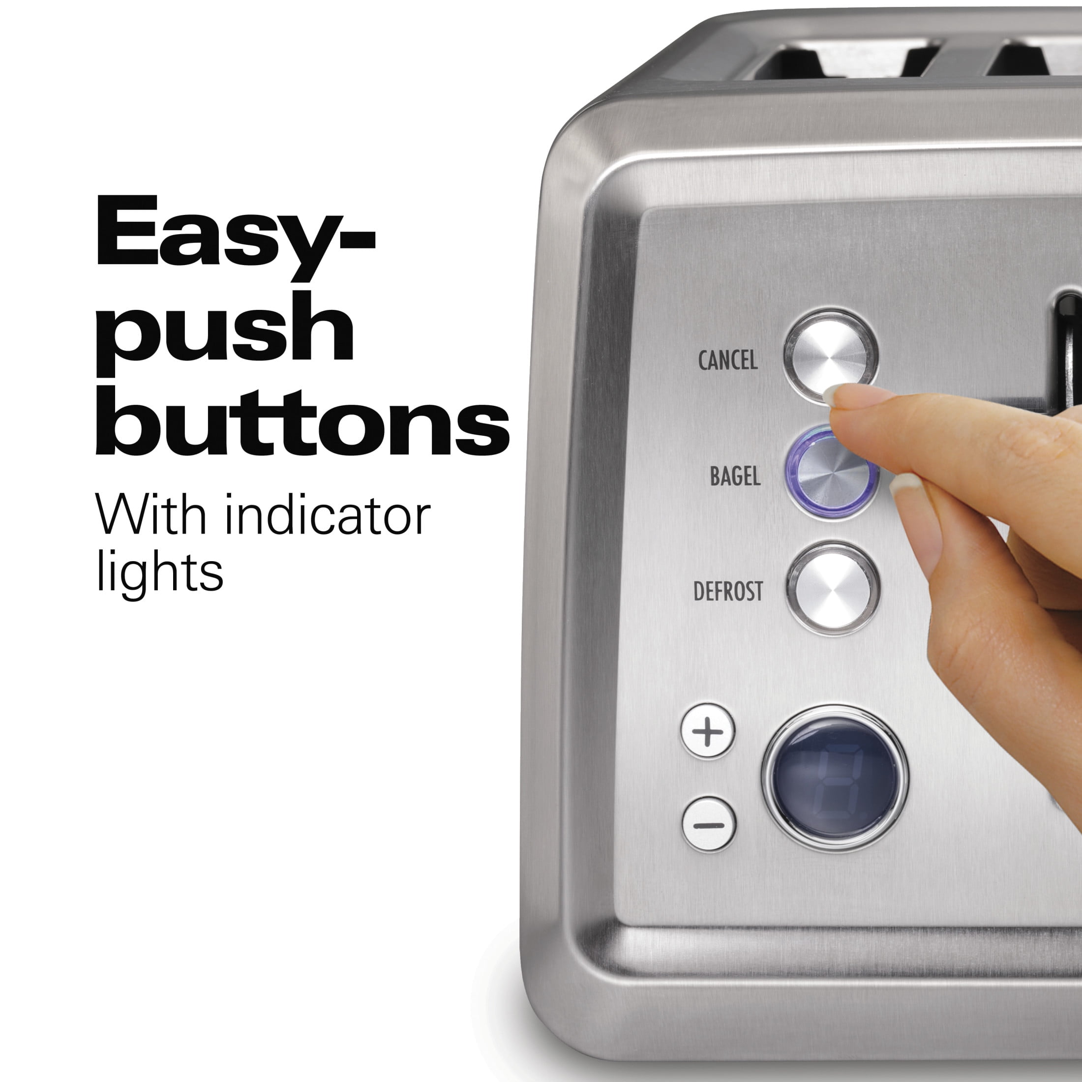 Hamilton Beach Digital 4-Slice Toaster with 3 Preset Functions & Removable Crumb Tray, Stainless