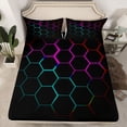 thumbnail image 2 of Feelyou Honeycomb Abstract Teen Bed Sheets, Green Pink Rectangle King Sheets, 4pcs, 2 of 7