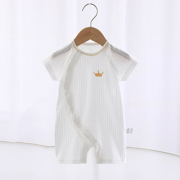 Nrmvnmi Baby Boys Girls Side Snap Romper Short Sleeve White Romper Newborn Cotton Onesie Jumpsuit For 1-16 Months