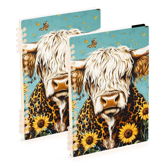 Highland Cow and Sunflowers Notebook Detachable Coil Notebook Diary Plan Book A5 Size 60 Pages 1 Pack