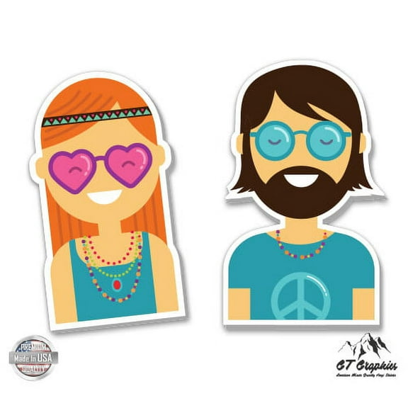 Cute Hippies Love Peace - 2" Each Vinyl Stickesr - For Car Laptop I-Pad Phone Helmet Hard Hat - Waterproof Decals