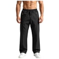 thumbnail image 3 of Men's Casual Pants Drawstring Elastic Waist Chino Pants Straight Leg Slacks Cotton Twill Trousers with Pockets,twill chino pants Black XL, 3 of 7