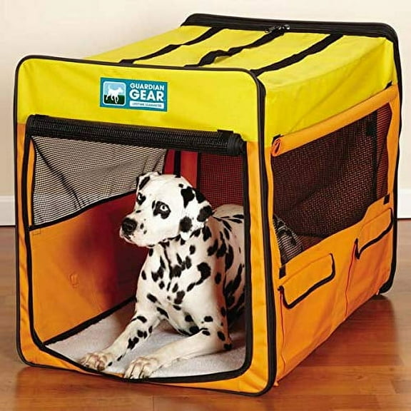 Collapsible Dog Crate Portable Pet Travel Colorful Mesh Panel Window Choose Size (Large 38”L x 26”W x 29”H (Orange/Yellow))