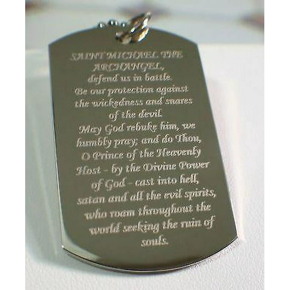 PRAYER TO ST. MICHAEL, CROSS 2S DOG TAG NECKLACE STAINLESS STEEL BALL CHAIN