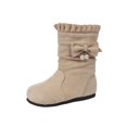 thumbnail image 2 of Mooqilaa Girls Mid Calf Boots, Lightly Fleece‑Lined Faux Suede Soft Sole Princess Fall Winter Shoes Beige Size 13.5 Big Kids, 2 of 7