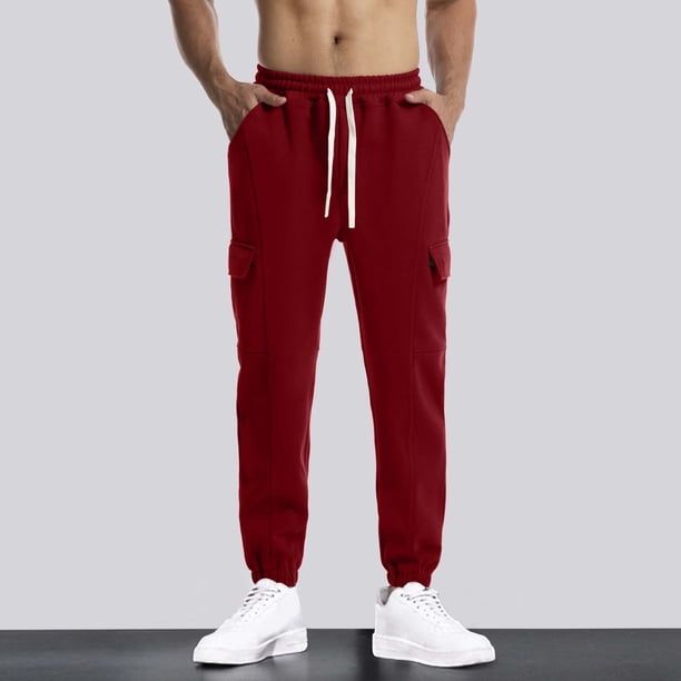 Pantalones largos para hombre, lisos, informales, con cintura elástica y bolsillos, deportivos