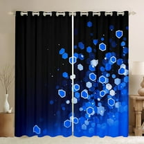 Erosebridal Geometric Honeycomb Curtains for Living Room,Black Blue 30%-50% Blackout Curtains Set of 2 (38x45),Gradient Hexagon Curtains and Drapes (38x45),Ombre Bedroom Decorative