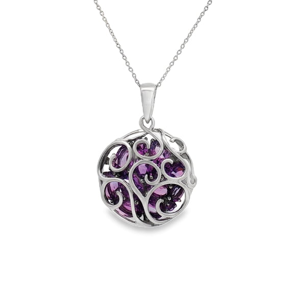 Filigree Round Amethyst Silver Pendant