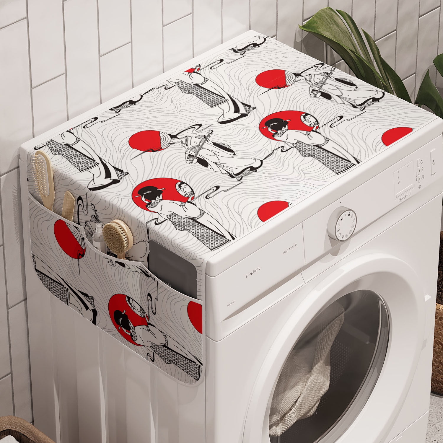 Asian Washing Machine Organizer, Japanese Geisha Girl with Traditional